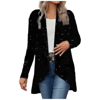 Generic Sequin Cardigan for Women Uk Sparkly Shiny Sequins Jacket Glitter Ladies Elegant Open Front Coat Metallic Cover Up Casual Lightweight Shrug High-Low H