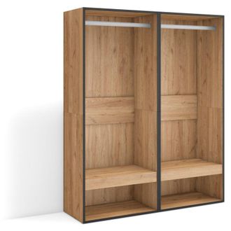 Skraut Home Armadio Aperto, Appendiabiti con ripiani, 120x145x35 cm, Camera da letto, stanza, Vestiti, scarpe, Stile moderno, Rovere - Skraut Home