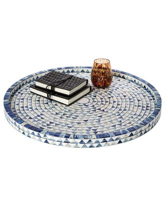 Tozai Home Twos Company Triangle Inlaid Decorative Round Serving Tray