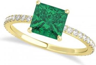 Allurez Princess Emerald & Diamond Hidden Halo Engagement Ring 14k Yellow Gold (0.89ct)
