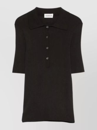 Parosh short sleeves ribbed texture polo collar top