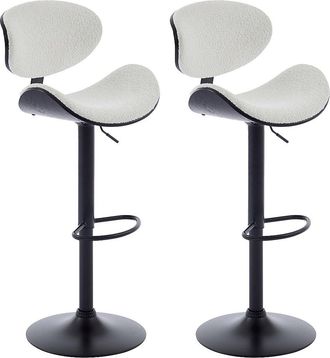 Vente-Unique Set de 2 taburetes de bar de tela de rizo de tela, chapado en fresno y metal - Altura ajustable - Blanco y Negro - MONTENEGRO