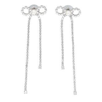 Self Portrait Crystal Droplet Bow Earring - Dames - Oorbellen - Grijs - ONE Size - Accessoires