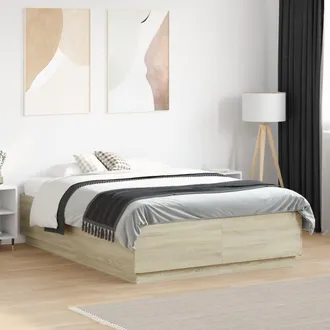 vidaXL Vidaxl - Estructura Cama Con Luces Led Madera Roble Sonoma 140x190 Cm