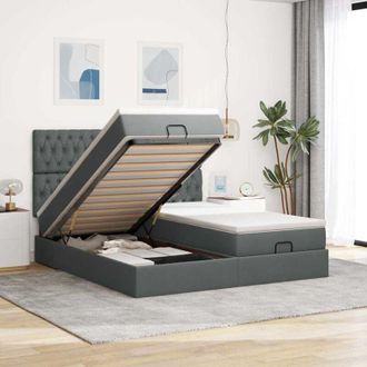 vidaXL Vidaxl - Estructura Cama Otomana Colchones Tela Gris Oscuro 200x200cm