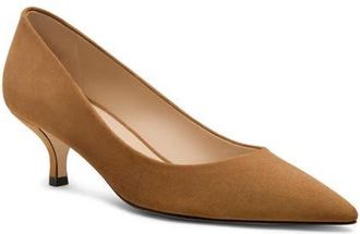 Stuart Weitzman Power Pointed Toe Kitten Heel Pump in Toasted Almond at Nordstrom, Size 5.5