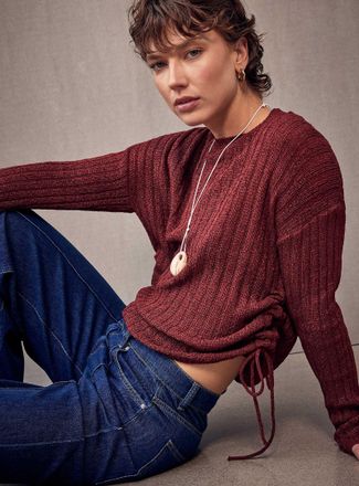 Contemporaine Womens Adjustable ruched waist sweater