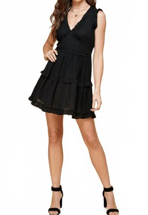 Pinch Design Sleeveless V Neck Ruffle Detail Dress In Black