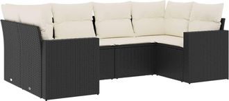 vidaXL Vidaxl - Set De Sof&aacute;s De Jard&iacute;n 6 Piezas Y Cojines Rat&aacute;n Sint&eacute;tico Negro
