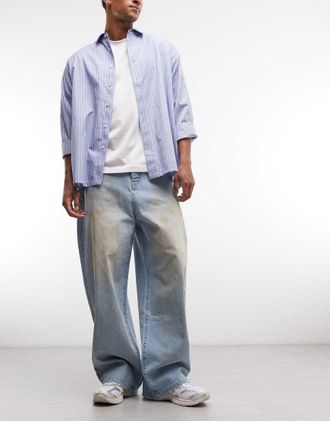 Liquor & Poker Jeans super ampi a righe color sabbia vintage-Blu