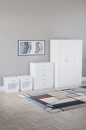 Home Discount Vida Designs 4Pc Bedroom Set 2xBedside Chest, 4 Drawer Chest, Wardrobe in White