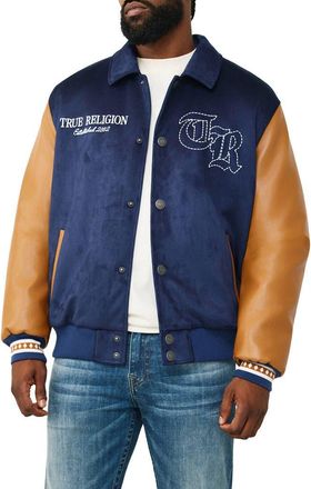 True Religion Serpent Bomber Jacket in Lapis Blue /Inca Gold at Nordstrom, Size Xxx-Large