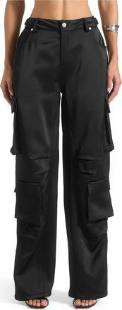 Mani&egrave;re De Voir Emilie Satin High Waisted Cargo Pants in Black at Nordstrom, Size 10