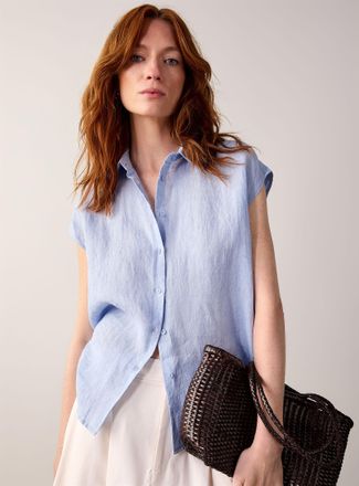 Contemporaine Womens Cap-sleeve pure linen shirt
