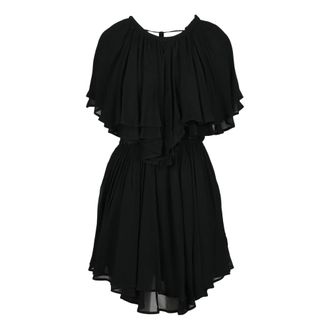 Dondup Chiffon Jurk met Elastische Taille - Dames - Korte kleedjes - Zwart - M - Chiffon - Kleedjes