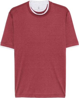 Brunello Cucinelli T-shirt met ronde hals - Heren - T-shirts - Rood - XL - Katoen - Tops
