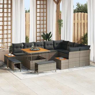 vidaXL Conjunto De Sof&aacute; De Jard&iacute;n Con Coj&iacute;n 12 Pcs Gris Polirat&aacute;n Vidaxl