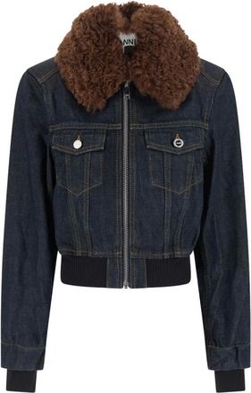 Ganni Denim Cropped Bomber Jacket - Dames - Jassen - Blauw - Maat: M Denim