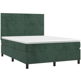 vidaXL Cama Box Spring Colch&oacute;n Y Led Terciopelo Verde Oscuro 140x200cm Vidaxl