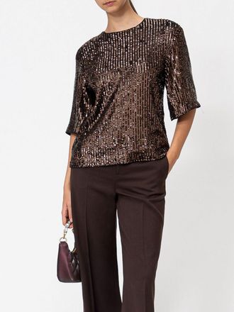 Twinset Top da sera a maniche corte interamente ricamato con paillettes