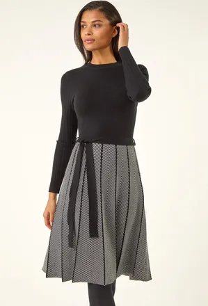 Roman Chevron Print Belted Jumper Dress