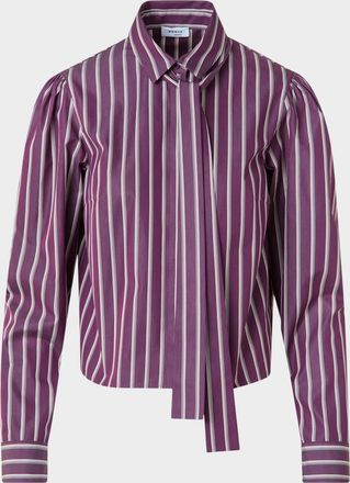 Akris Striped Tie-Neck Cotton Poplin Blouse