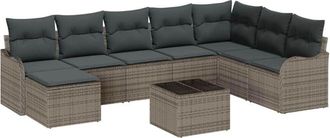 vidaXL Garden Sofa Set with Storage 9 pcs Grey Poly Rattan vidaXL