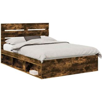 vidaXL Estructura De Cama Con Cabecera Roble Ahumado 140 X 190 Cm Vidaxl
