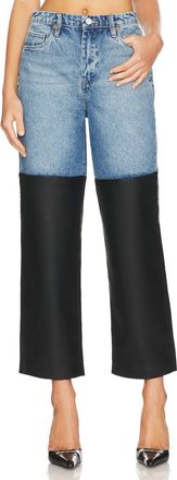 Blank NYC Ribcage Straight Leg Denim With Faux Leather Pants In Light Blue And Black