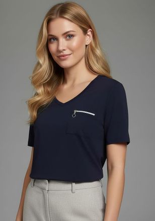 Bruno Banani T-Shirt BRUNO BANANI, Damen, Gr. 32/34, navy, Jersey, Obermaterial: 95% Viskose, 5% Elasthan, unifarben, figurumspielend h&uuml;ftlang, tiefer V-Ausschnitt