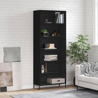 vidaXL Vidaxl - Aparador Alto Madera De Ingenier&iacute;a Negro 69,5x32,5x180 Cm