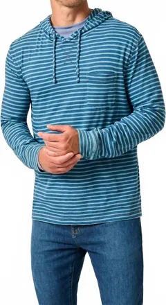 Johnnie-O Zeus Striped Cotton Hoodie In Indigo