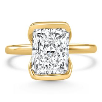 Pompeii3 Certified 4Ct Radiant Cut Diamond Bezel Engagement Ring Yellow Gold Lab Grown