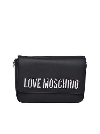 Love Moschino Rectangular Black Crossbody Bag With Metallic Logo And Zippered Compartments