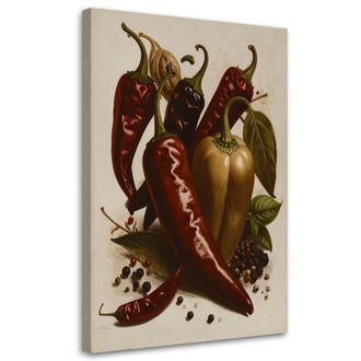 Feeby Cuadro En Lienzo, Pimientos Rojos, Hierbas Y Pimienta, 80x120