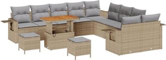 vidaXL Garden Sofa Set with Storage 13 pcs Beige Poly rattan Vidaxl