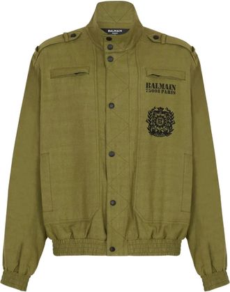 Balmain Bomber in cotone con logo ricamato - Verde