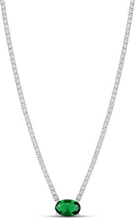 SHYMI Oval Pendant Tennis Necklace in Silver /Green at Nordstrom, Size 18