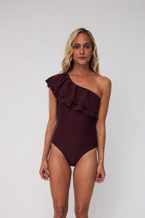Cras Najacras Ruffle One Shoulder Swimsuit in Port Royal at Nordstrom, Size 10