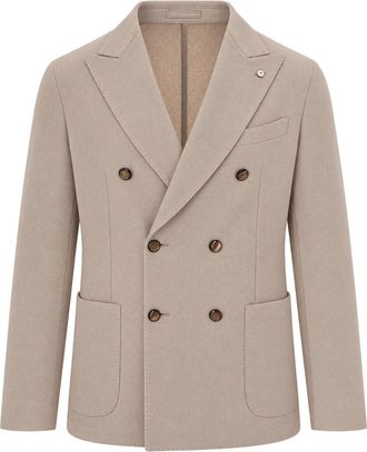 L.B.M. 1911 Beige Double-Breasted Soft Peak Lapel Blazer