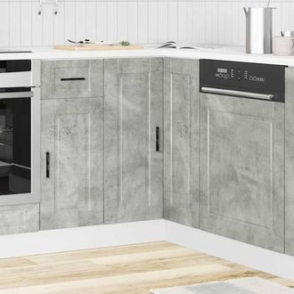 Berkfield Home Kitchen Corner Base Cabinet&not;Porto Concrete Grey Engineered Wood