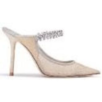 Jimmy Choo London Bing 100 Lace Embellished Mules, Brand Size 34 ( US Size 4 )