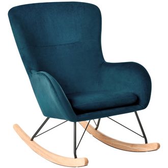 Beliani Beliani - Silla Mecedora De Terciopelo Azul Patas De Metal Balancines Moderno Glamour Tradicional Ellan