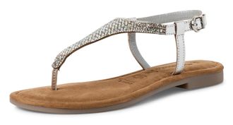 Tamaris Riemchensandale TAMARIS, Damen, Gr. 40, silber (silberfarben), Leder, gl&auml;nzend, Schuhe Riemchensandale, Sandalette, Sommerschuh, Festtagsschuh, funkel