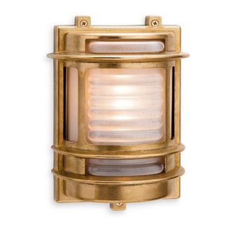 Netlighting Nautic 1 Light Outdoor Wall Light Brass Frosted Glass IP64 E27 in Gold