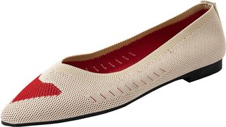 Generic Womens Ballet Flats Pointed Toe Knitted Pumps Shoes Fashionable Lightweight Breathable Classic Comfy Slip On Casual Shoes Holiday Leisure Beige