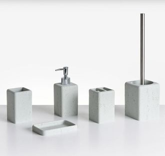Beliani Beliani - Conjunto De 5 Accesorios De Ba&ntilde;o Jabonera Dispensador De Jab&oacute;n Escobilla De Inodoro Vaso Soporte Cepillos Gris Efecto Hormig&oacute;n Vilcanota