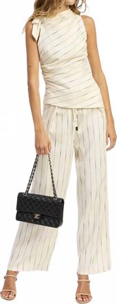 En Saison Double Tie Belt Detail Pleated Pinstripe Trouser In Beige