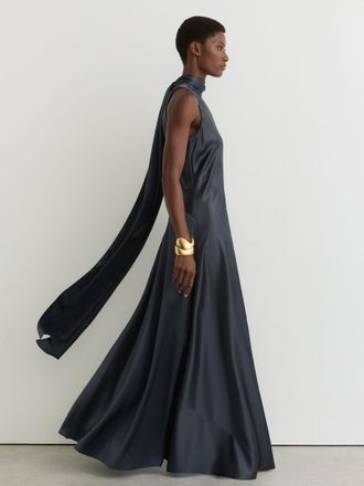 Reiss Grey Satin Cape Maxi Dress, 18