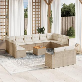 vidaXL Set Sof&aacute;s De Jard&iacute;n Con Cojines 13 Pzas Rat&aacute;n Sint&eacute;tico Beige Vidaxl